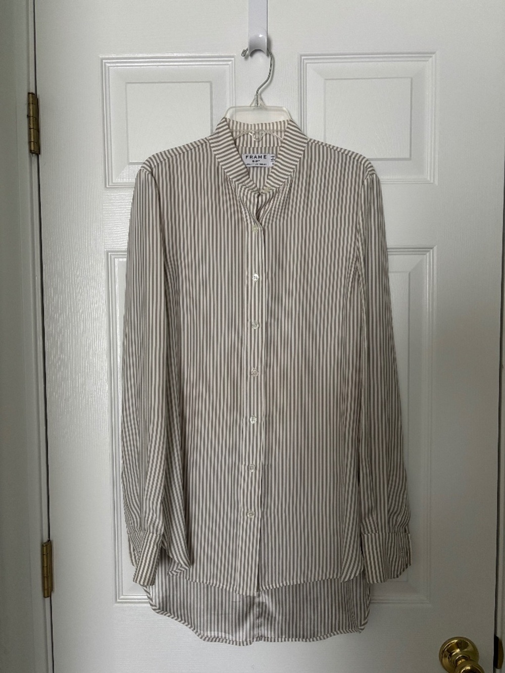 Frame Long Sleeve Elongated Silk Striped Hi Lo Blouse size S